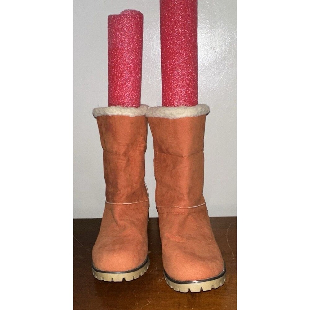 Burnt Orange Round Toe Faux Suede Sherpa Boots Womens Size 11 EU43